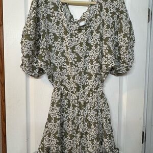 Floral Green and White Dress